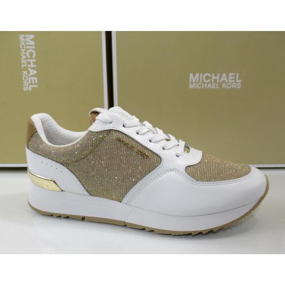 Michael Kors Livvy Trainer Lace Up Sneakers MK Logo Camel Multi - Picture 1 of 10